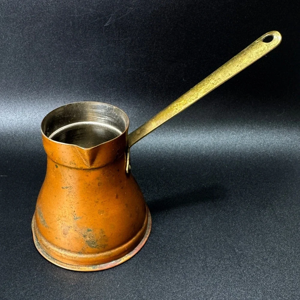 ODI Solid Copper Turkish Coffee Pot Brass Handle Made in Korea Vintage Cezve